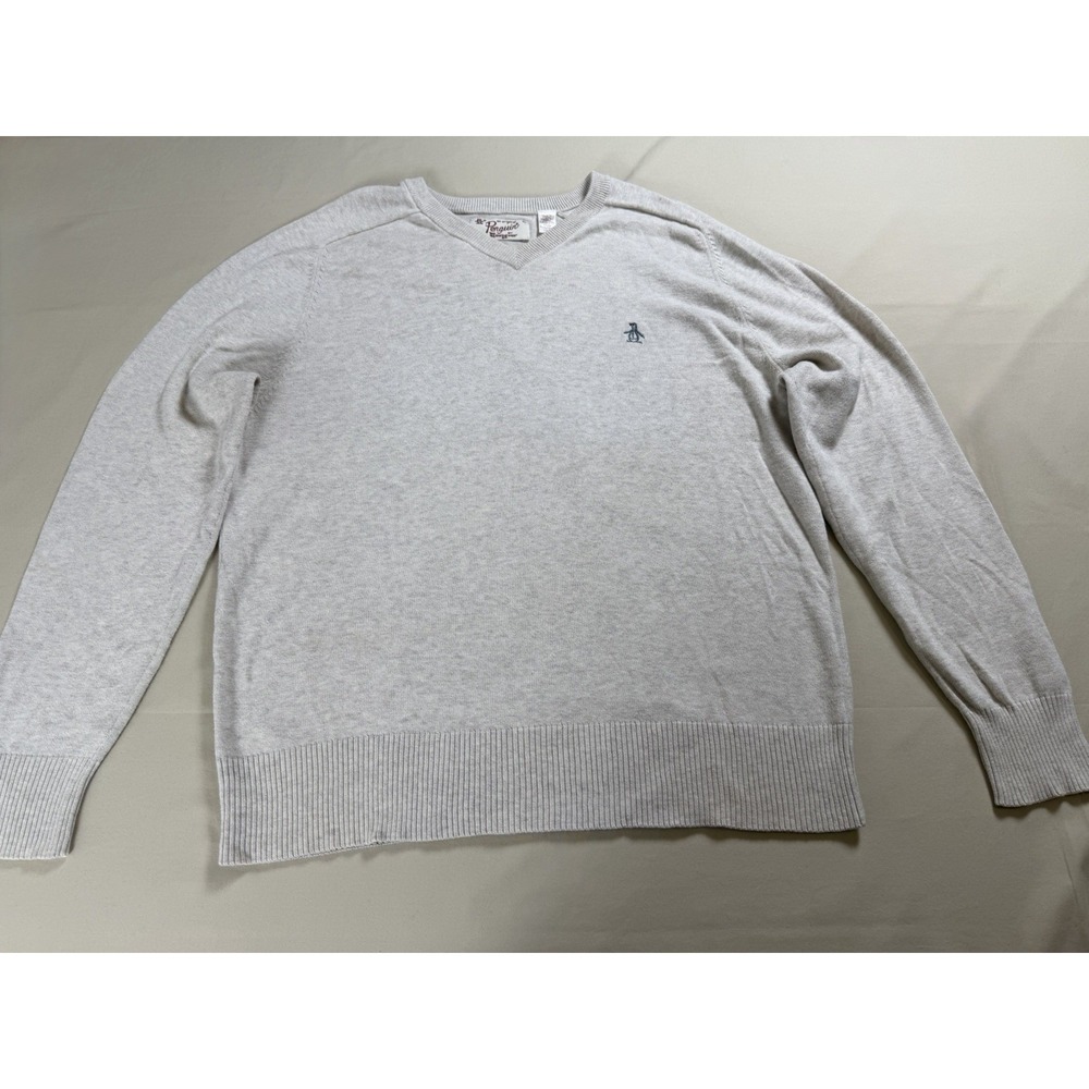 Original Penguin Munsingwear Mens V Neck Sweater XL Oatmeal 100 Cotton Knit